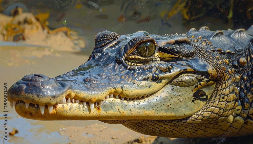 Obraz premium Close-up of a Caimans Head in Natural Habitat.