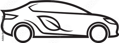 Sports Car Outline Icon in Black and White