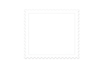 Blank square postage stamp template with perforated edges, white paper for design, transparent background