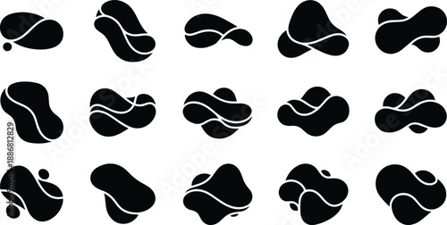 Abstract organic blob shapes collection, black fluid forms, minimal vector design, creative geometric symbols, contemporary art elements, isolated on white