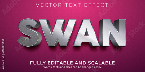Vector text effect with the word swan in large silver letters on a pink gradient background