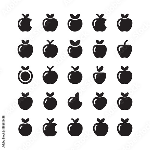 Fruit icons vector set with apple, pear, cherry, banana, and other fruits
