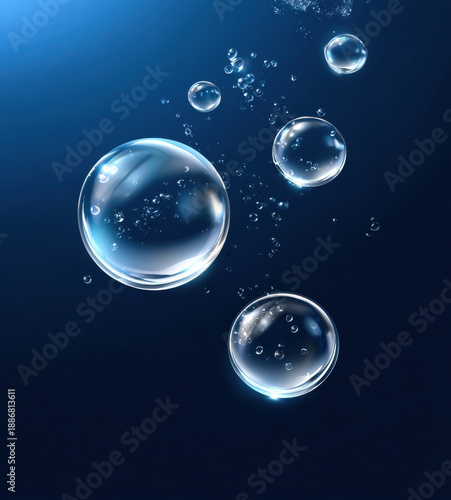 Water bubble underwater blue clean freshness with soft light and rising sphere creating calm marine background