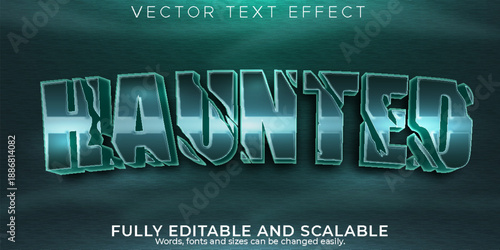 Glowing blue haunted text effect with editable vector design