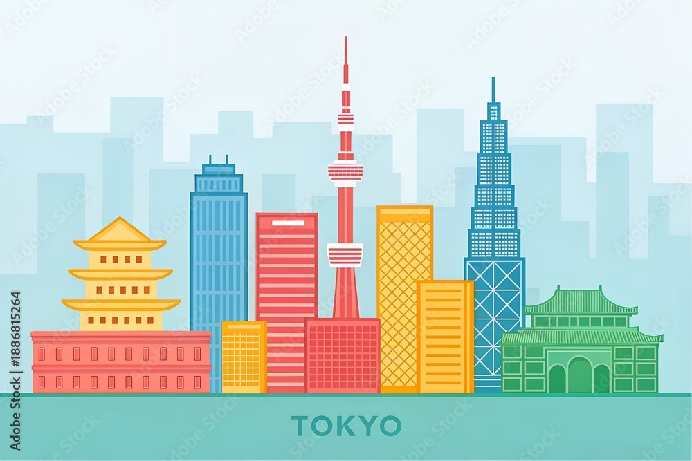 Fototapeta premium Tokyo Skyline with High Rise Buildings, Urban Architecture.