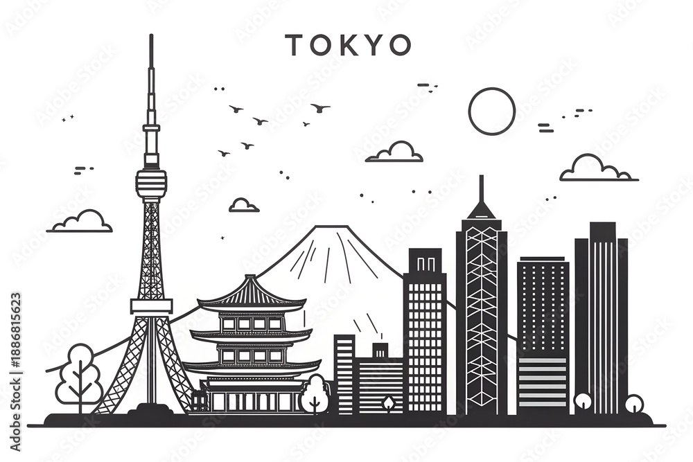 Naklejka premium Tokyo Skyline with High Rise Buildings, Urban Architecture.
