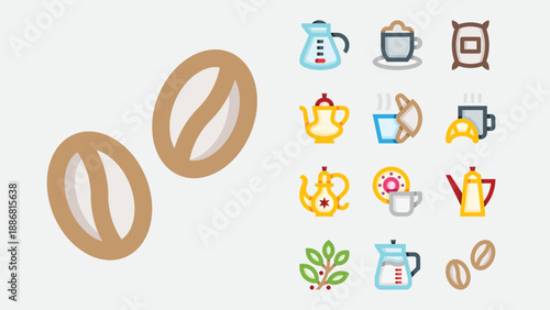 Coffee and hot drinks icons set