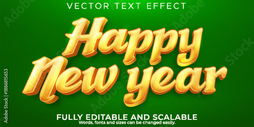 Golden happy new year text on green background festive greeting