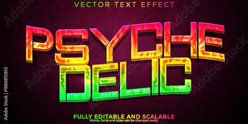 Psychedelic colorful typography on dark background with vibrant text