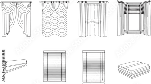 A sophisticated collection of meticulously crafted window treatments including curtains and blinds, offering a range of styles.