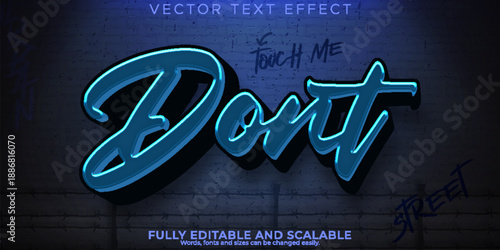 Dont neon sign on dark blue background with illegible text