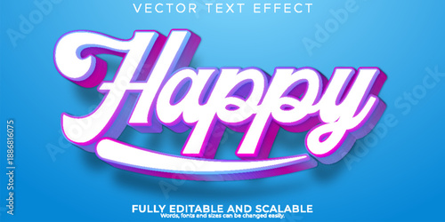 A stylized white and pink happy text on blue background