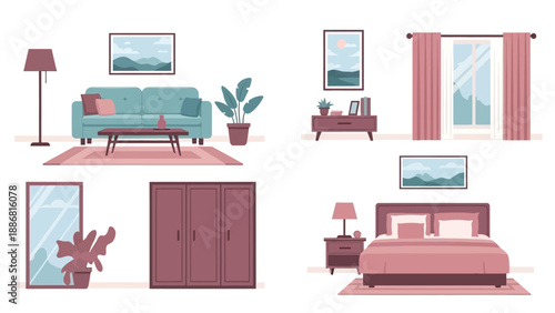 Furniture and Home Decor Items Illustration.