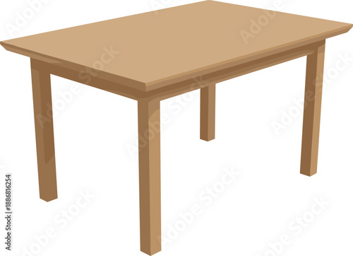 Vector illustration of a classic brown wooden dining table with four legs, simple flat furniture design isolated on white,