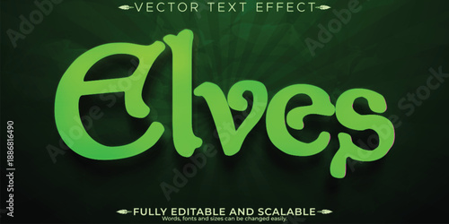 Glowing green text reading elves on a dark background