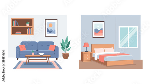 Cozy Living Room and Bedroom Interior.