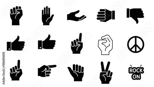 Hand Gestures Symbols Black Silhouette Collection.