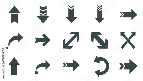 Collection of Various Black Arrows and Symbols.