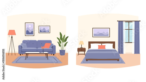 Cozy Living Room and Bedroom Interior.