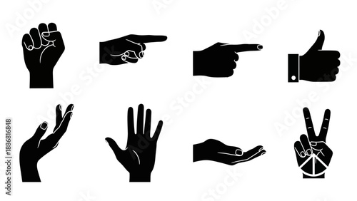 Hand Gestures Silhouettes Various Signs Symbols.
