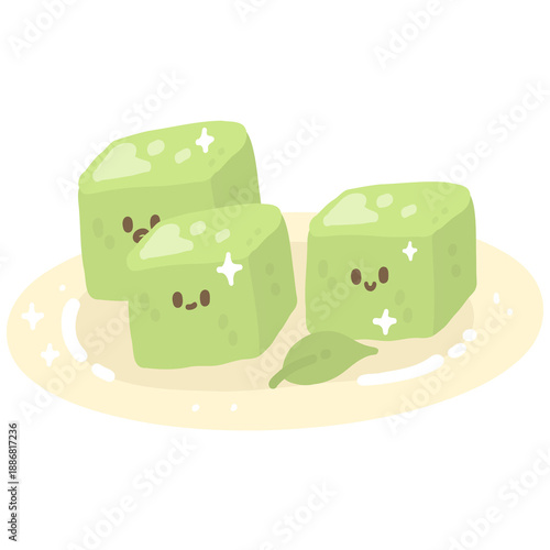Cute Matcha Mochi Dessert Illustration