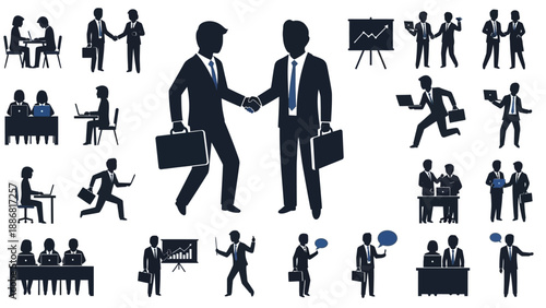 Business People Silhouettes in Various Actions.