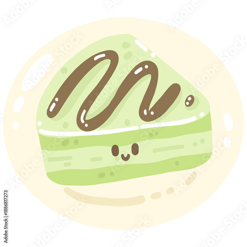 Cute Matcha Cake Slice Illustration