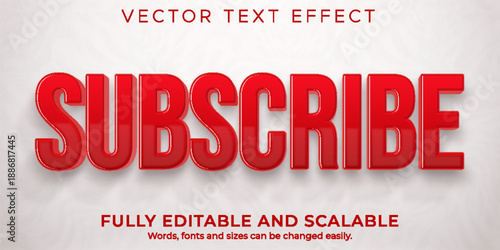 Red subscribe button with editable text effect vector graphic