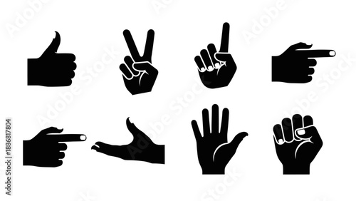 Various Hand Gestures Silhouette Icons.