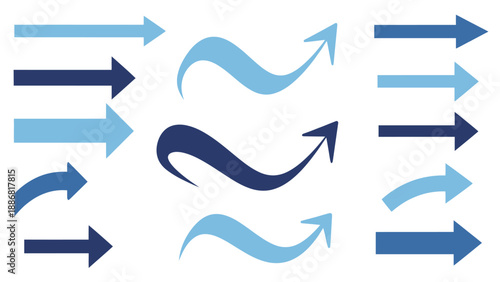 Collection of Blue Arrows Pointing Various Directions.
