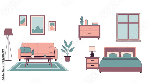 Furniture and Home Decor Items Illustration.