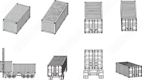 Eight technical drawings provide precise container perspectives.