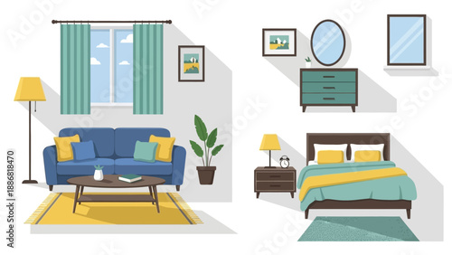 Cozy Living Room and Bedroom Interior.