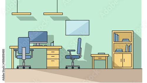 Modern Office Workspace with Computer and Furniture.