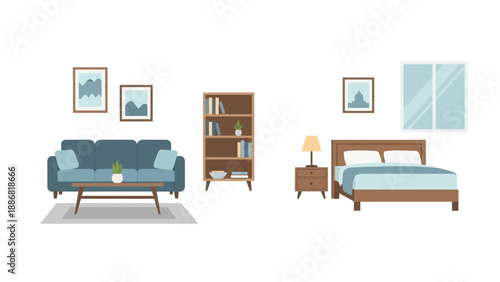 Furniture Set with Sofa and Bed.