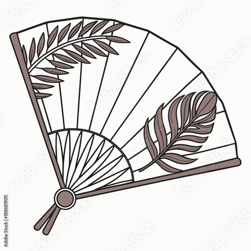Flat Vector Illustration of a Traditional Hand Fan Expertly Made from Palm Leaf, Reflecting Artisan Skill and Natural Beauty.
