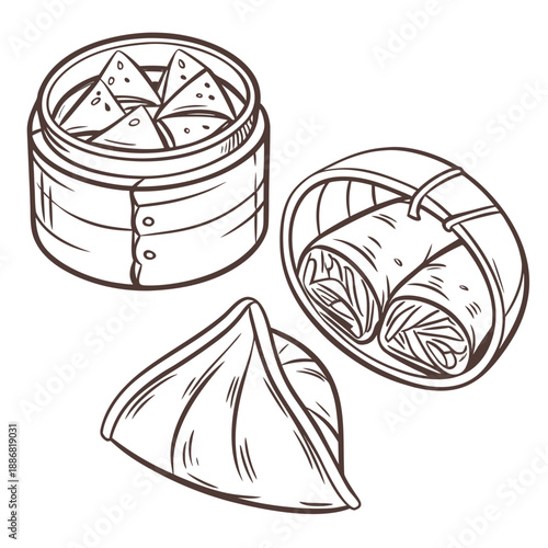 Traditional Handmade Paper Food Wrap in a Minimal Vector Style, Perfect for Authentic and Eco-Friendly Packaging.