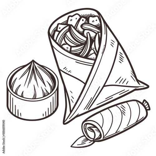 Minimal Vector Illustration of Traditional Handmade Paper Food Wrap, Ideal for Authentic, Sustainable, and Natural Food Presentation.