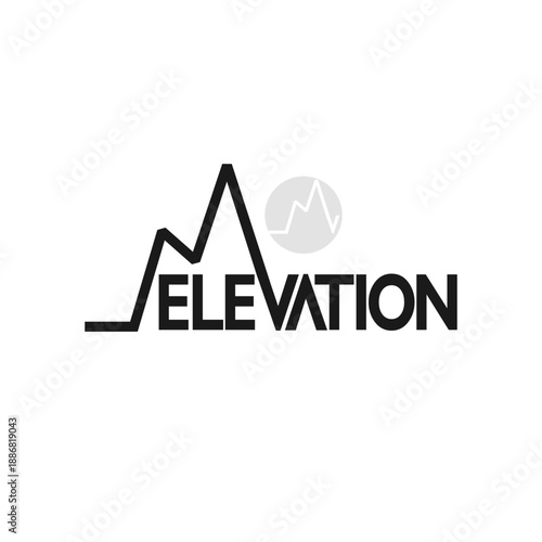 Minimal black elevation logo with ascending line symbol and subtle light gray sun circle, representing growth, progress, and upward movement in a clean modern brand identity