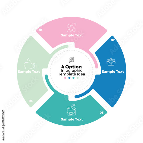 Circle chart infographic template with 4 options for presentations. Vector editable illustration Eps	