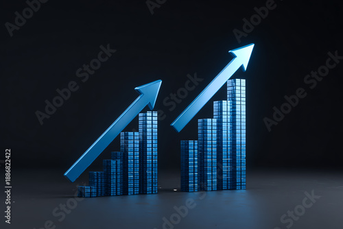 Free Download A 3D bar graph with two blue arrows pointing upwards indicating growth - GFXLoad