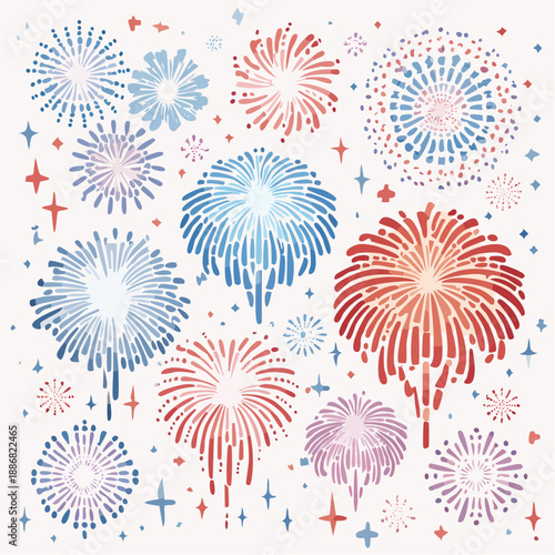 Festive Fireworks: Colorful, vibrant, and artistically rendered fireworks bursting across the night sky, creating a dazzling display of light and joy.