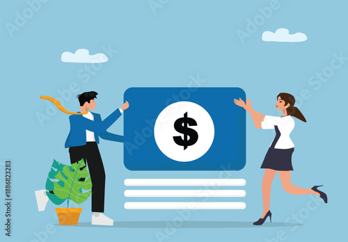 Business People Discussing Financial Strategy with Dollar Symbol in Modern Corporate Environment Illustration
