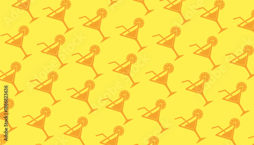 Cocktail Glass Seamless Pattern Lemon Flat Illustration Background