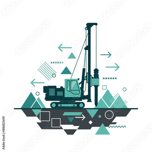 Powerful Foundation Drilling Rig Operating On A Modern Conceptual Site Illustration Design