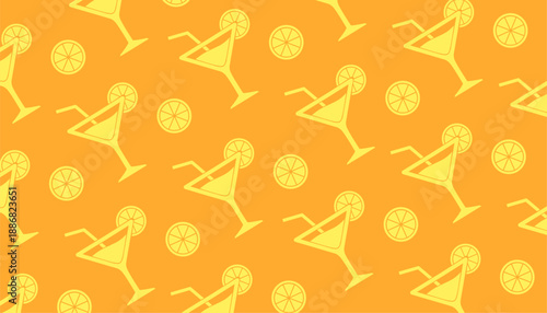 Cocktail Glass Seamless Pattern Lemon Flat Illustration Background