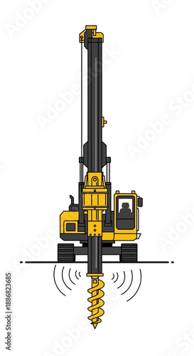 Powerful Foundation Drilling Rig Operations Illustration Industrial Construction Equipment