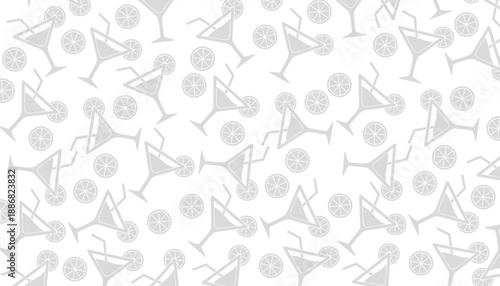 Cocktail Glass Seamless Pattern Lemon Flat Illustration Background