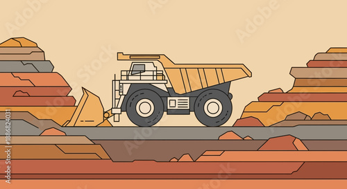 Powerful Heavy Duty Mining Dump Truck Working On A Modern Open Pit Quarry Site