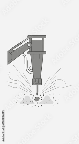 Powerful Industrial Jackhammer Breaking Concrete On Construction Site Demolition Work